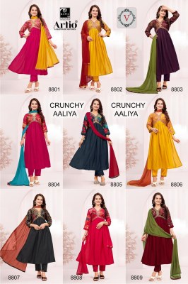 Veda by Crunchy Alia modal printed with fancy flared kurti pant and dupatta catalogue at affordable rate  readymade suit catalogs