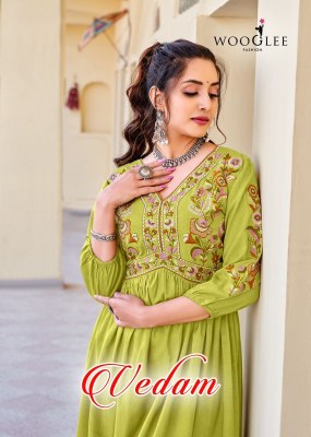 Vedam by Wooglee Heavy reyon fabric with embroidered kurti collection 