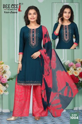 Veer zara by Deecee Exclusive embroidered Kurti palazzo and dupatta catalogue at low rate readymade suit catalogs