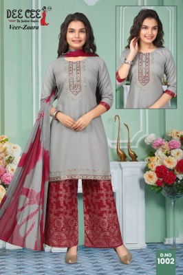 Veer zara by Deecee Exclusive embroidered Kurti palazzo and dupatta catalogue at low rate readymade suit catalogs