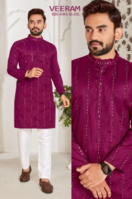 Veeram Exclusive Raw silk Embroidered sequence work kurta catalogue at affordable rate mens kurta