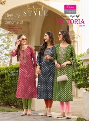 Victoria vol 9 by Diya trendz classy reyon foil printed kurti pant and dupatta catalogue at affordable rate Diya Trends