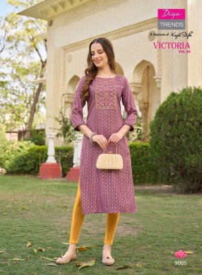 Victoria vol 9 by Diya trendz classy reyon foil printed kurti pant and dupatta catalogue at affordable rate readymade suit catalogs