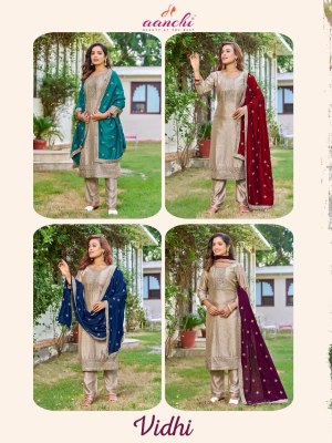 Vidhi by Aanchi Vichitra Silk Fancy Designer readymade suit catalogue at low rate readymade suit catalogs