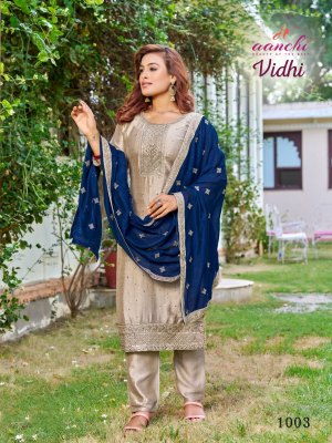 Vidhi by Aanchi Vichitra Silk Fancy Designer readymade suit catalogue at low rate readymade suit catalogs