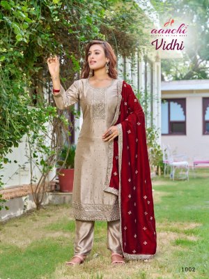 Vidhi by Aanchi Vichitra Silk Fancy Designer readymade suit catalogue at low rate readymade suit catalogs