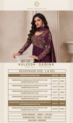 Vinay Fashion Kuleesh Sabina Readymade Embroidered Salwar Kameez catalogue wholesale rate  readymade suit catalogs