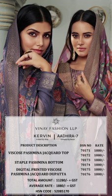 Vinay Kervin Aadhira Vol 7  Design No 70171 to 70176 Series Viscous Pashmina Unstitched Winter Collection Suits  salwar kameez catalogs