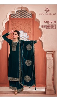 Vinay fashion LLP by Kervin embroidered velvet top bottom with dupatta catalogue at wholesale price  vinay fashion 