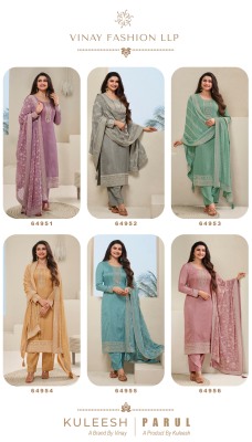 Vinay fashion LLP present kuleesh by parul embroidered top pant and dupatta catalogue at wholesale price salwar kameez catalogs