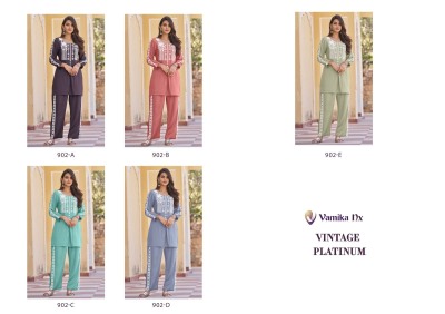 Vintage Platnium by Vamika Nx Heavy reyon thread work co ord set catalogue at affordable rate  Size wise Combo Set