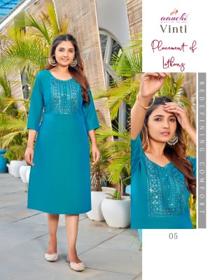 Vinti by Aanchi kurti Fancy straight cut sequence kurti catalogue at affordable rate  kurtis catalogs