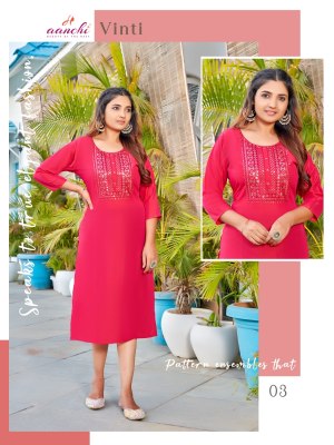 Vinti by Aanchi kurti Fancy straight cut sequence kurti catalogue at affordable rate  kurtis catalogs