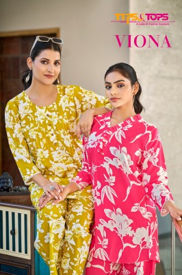 Viona by Tips and tops Heavy reyon printed Fancy Co ord set collection with low price wholesale catalogs