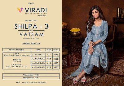 Viradi fashion by vatsam new Shilpa vol 3  pure viscose dola jacquard ready made salwar kameez catalogue wholesale  kurtis catalogs