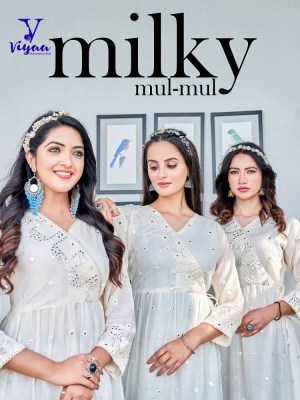 Viyaa Designer Milky Mul Mul Pure Cotton Anarkali Kurti catalogue wholesaler   Viyaa