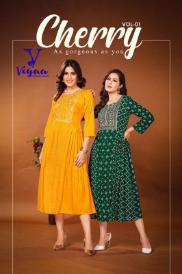 Viyaa designer new launch Cherry pure rayon printed long gown Kurti collection   Viyaa