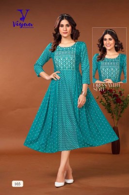 Viyaa designer new launch Cherry pure rayon printed long gown Kurti collection  kurtis catalogs