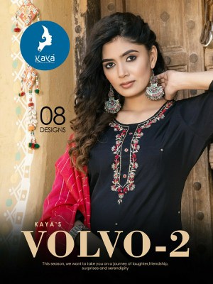 Volvo 2 by Kaya roman silk straight hand work kurti pant and dupatta catalogue at low rate  Kaya kurti