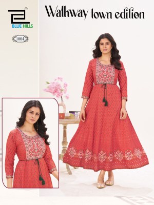 Walk way by Blue hills Anarkali Gown With Classic Neck Embroidery With Belt collection kurtis catalogs