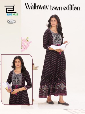 Walk way by Blue hills Anarkali Gown With Classic Neck Embroidery With Belt collection kurtis catalogs