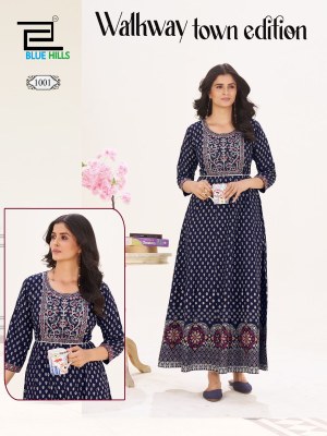 Walk way by Blue hills Anarkali Gown With Classic Neck Embroidery With Belt collection kurtis catalogs