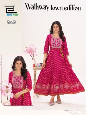 Walk way by Blue hills Anarkali Gown With Classic Neck Embroidery With Belt collection kurtis catalogs