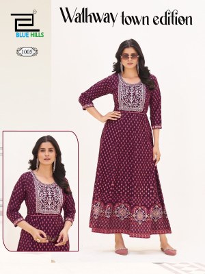 Walk way by Blue hills Anarkali Gown With Classic Neck Embroidery With Belt collection kurtis catalogs