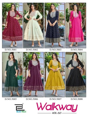 Walkway vol 50 by Blue hills fancy foil printed anarkali kurti catalogue kurtis catalogs