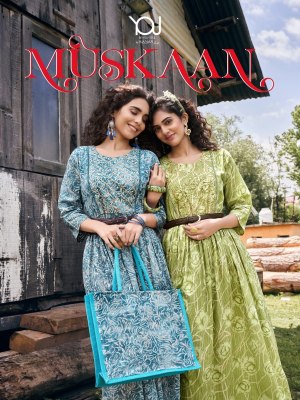 Wanna You by Muskaan Pure Mul cotton Kurti Gown With Fancy Leather Belt Catalogue kurtis catalogs