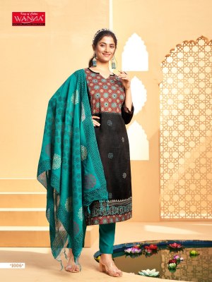 Wanna by Ajrakh fancy reyon embroidered kurti pant and dupatta catalogue at low rate readymade suit catalogs