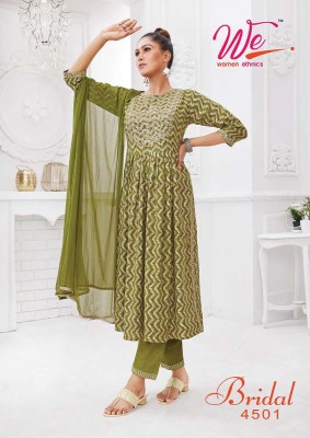 We By Women Ethnics Bridal Rayon Printed Kurti Pant With Fancy Dupatta Collection  readymade suit catalogs