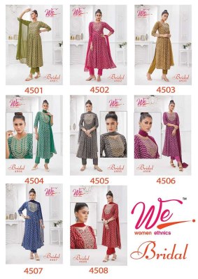 We By Women Ethnics Bridal Rayon Printed Kurti Pant With Fancy Dupatta Collection  readymade suit catalogs