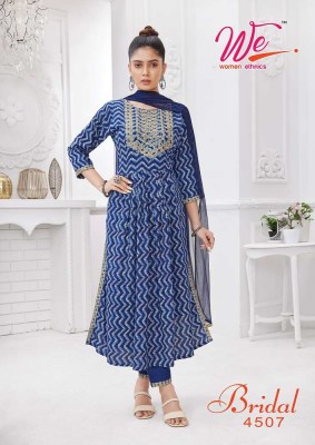 We By Women Ethnics Bridal Rayon Printed Kurti Pant With Fancy Dupatta Collection  readymade suit catalogs