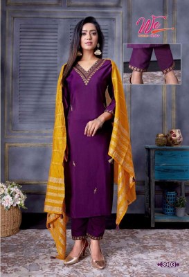 We By Women Ethnics Zia Roman Silk V neck  Kurti Pant Dupatta Set Wholesale Kurti Catalogue  kurtis catalogs