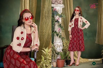 We Women Ethnics Hello Jacket Pure Capsule Print With Chicken Koti Kurti Catalogue supplier  kurtis catalogs