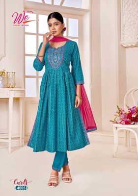 We by Curls exclusive heavy reyon printed kurti and dupatta with bottom catalogue at low rate  readymade suit catalogs