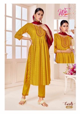 We by Curls exclusive heavy reyon printed kurti and dupatta with bottom catalogue at low rate  readymade suit catalogs