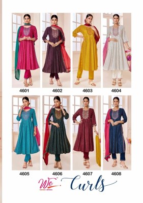 We by Curls exclusive heavy reyon printed kurti and dupatta with bottom catalogue at low rate  readymade suit catalogs