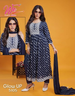 We by Glow up Soft reyon laheriya printed fancy anarkali suit catalogue at low rate readymade suit catalogs