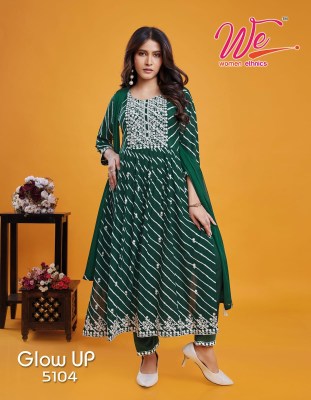 We by Glow up Soft reyon laheriya printed fancy anarkali suit catalogue at low rate readymade suit catalogs