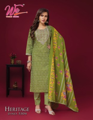 We by Heritage pure cotton printed kurti pant and dupatta catalogue at low rate readymade suit catalogs