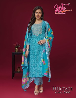 We by Heritage pure cotton printed kurti pant and dupatta catalogue at low rate readymade suit catalogs