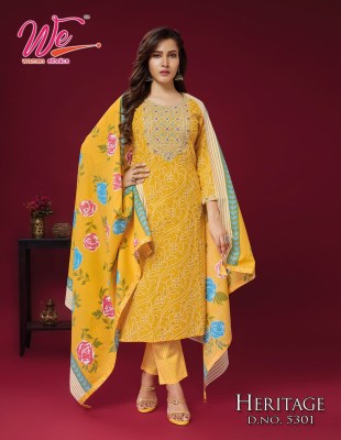 We by Heritage pure cotton printed kurti pant and dupatta catalogue at low rate readymade suit catalogs