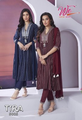 We by Tira heavy soft reyon with silver line kurti pant and dupatta catalogue at wholesale price readymade suit catalogs