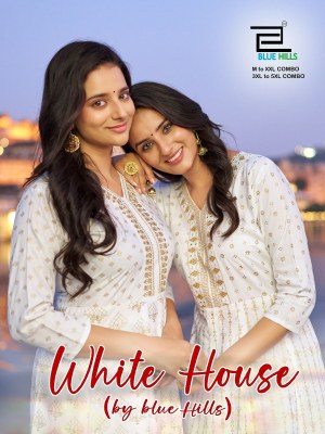 White House vol 1 by Blue Hills Reyon Flared Foil printed Kurti catalogue at low rate wholesale catalogs