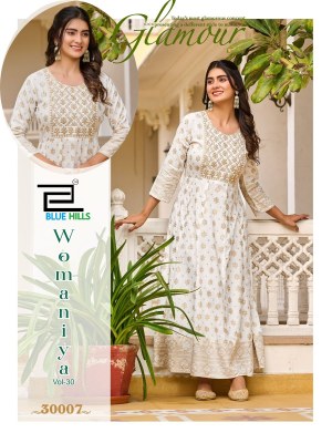 Womaniya vol 30 by Blue Hills Anarkali Gown with neck Embroidered Fancy Kurti catalogue at low price kurtis catalogs