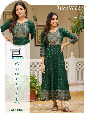 Womaniya vol 30 by Blue Hills Anarkali Gown with neck Embroidered Fancy Kurti catalogue at low price kurtis catalogs