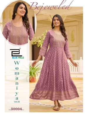 Womaniya vol 30 by Blue Hills Anarkali Gown with neck Embroidered Fancy Kurti catalogue at low price kurtis catalogs