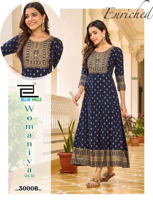 Womaniya vol 30 by Blue Hills Anarkali Gown with neck Embroidered Fancy Kurti catalogue at low price kurtis catalogs